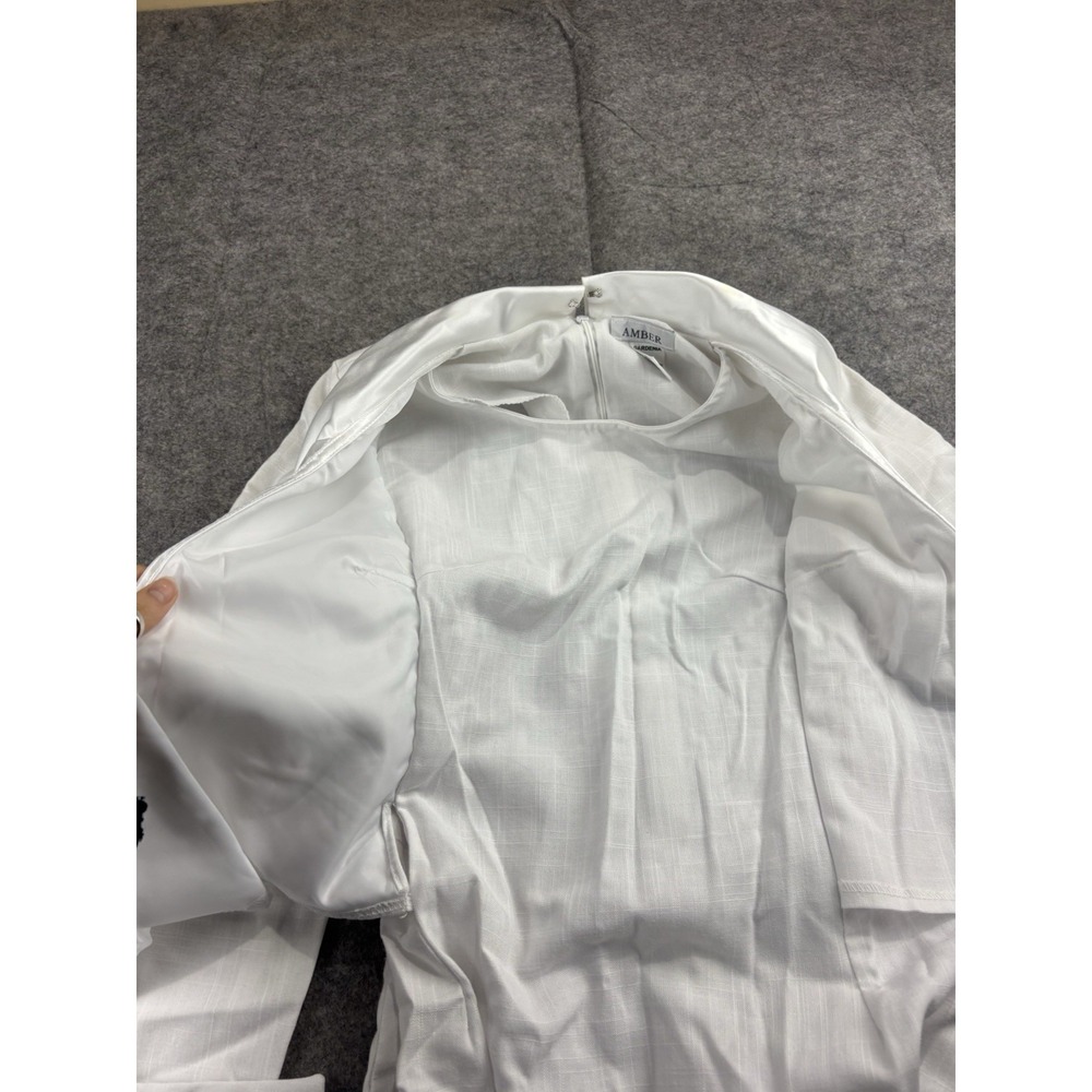 AMBER GARDENIA Women XS white Maxi Wedding Gown Elegant Tie Jacket Old Money SEE - Picture 9 of 9